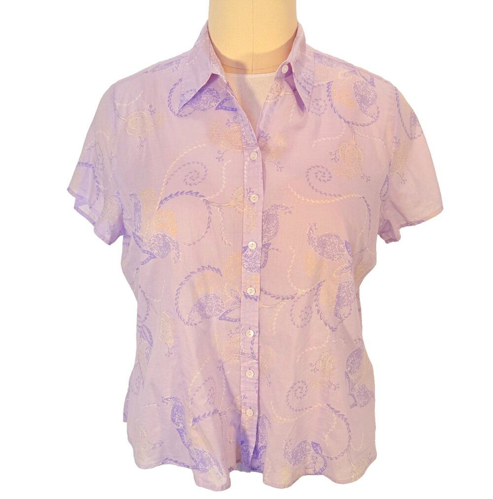Coldwater Creek Blouse Button Up Women's 2X Light Lavender Cotton Short Sleeve
